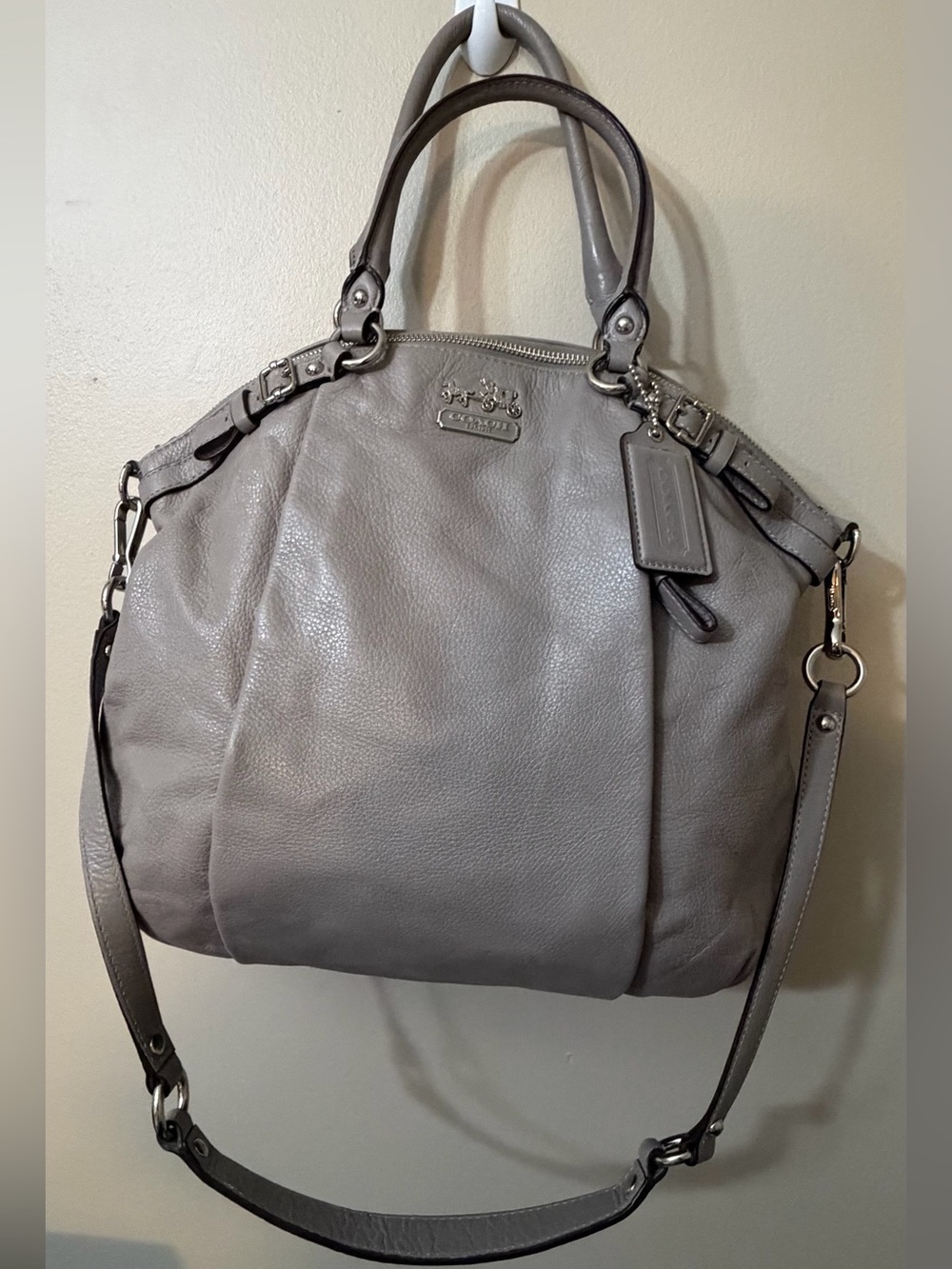 Coach Madison Lindsey Gray Pebbled Leather Satchel Shoulder Bag 18641